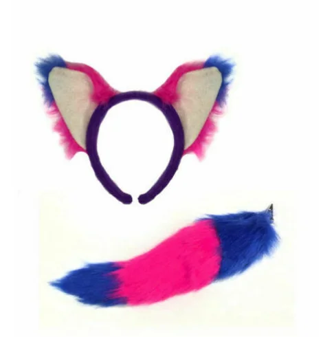 Pink Purple Cat Ears Tail Set Alice Headband Book Day Fancy Dress