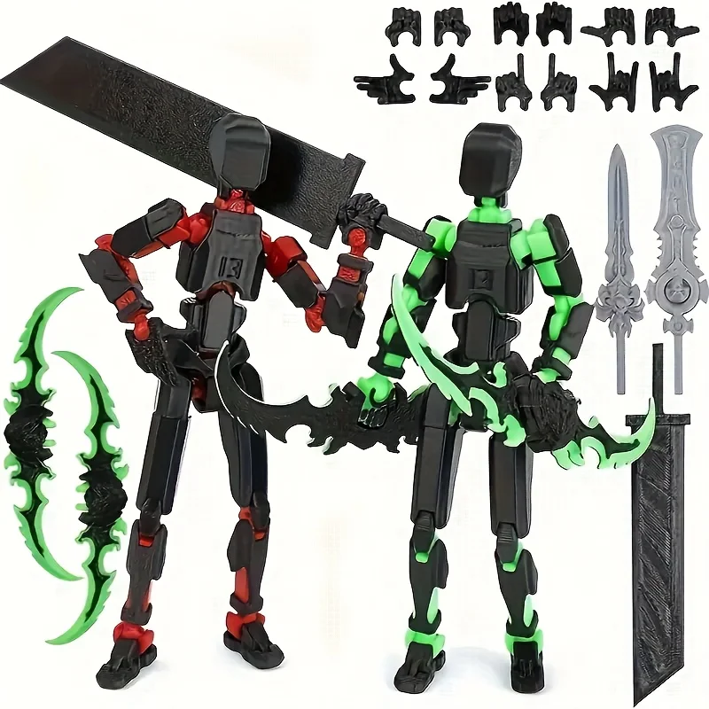 Unisex 2-Piece PLA Action Robot Figure Set Inspired T13 Collectible Model with Multiple Weapons for Children Aged 14+