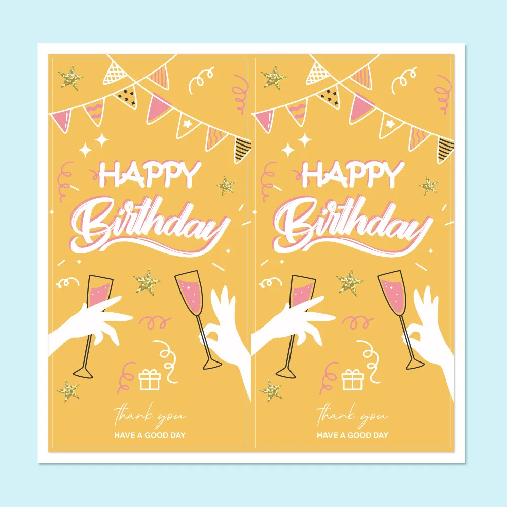 Customized Printed Happy Birthday Stickers Paper Waterproof Adhesive Sticker Sheet Gift Box Sealing Packaging Label