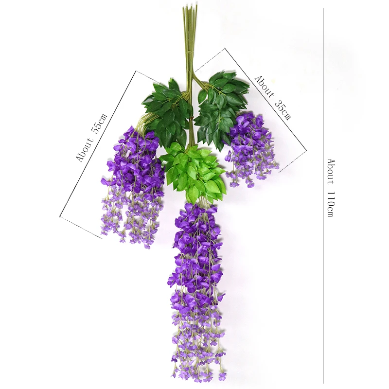 High quality artificial wisteria flower hanging vine simulation silk wisteria flower branch ceiling decoration
