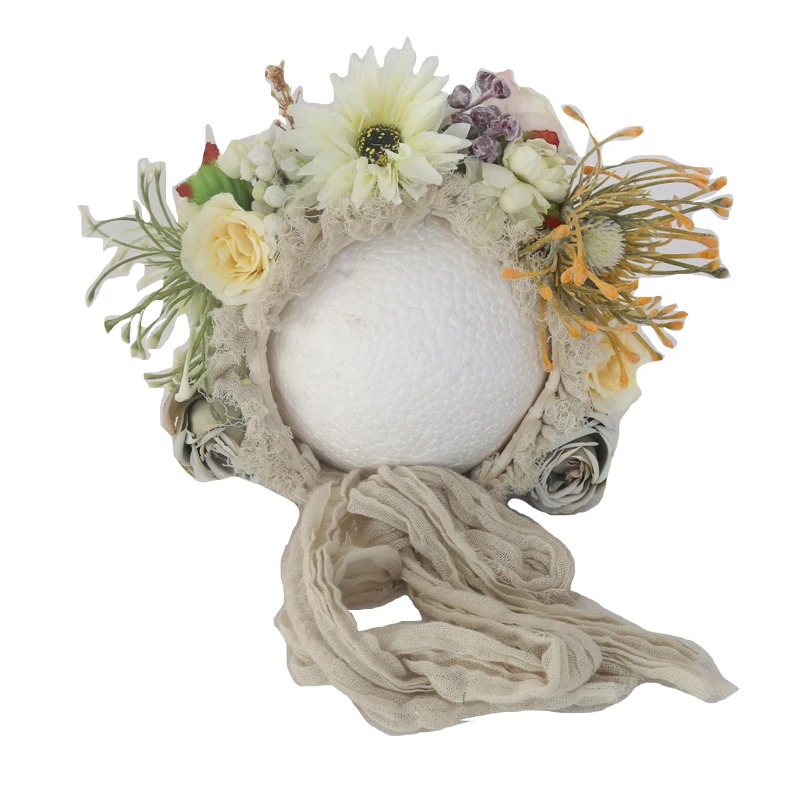Baby Girl Lovely Flower Bonnet Vintage Newborn Baby Flower Bonnet Photography Props Baby Bonnet Photo Prop