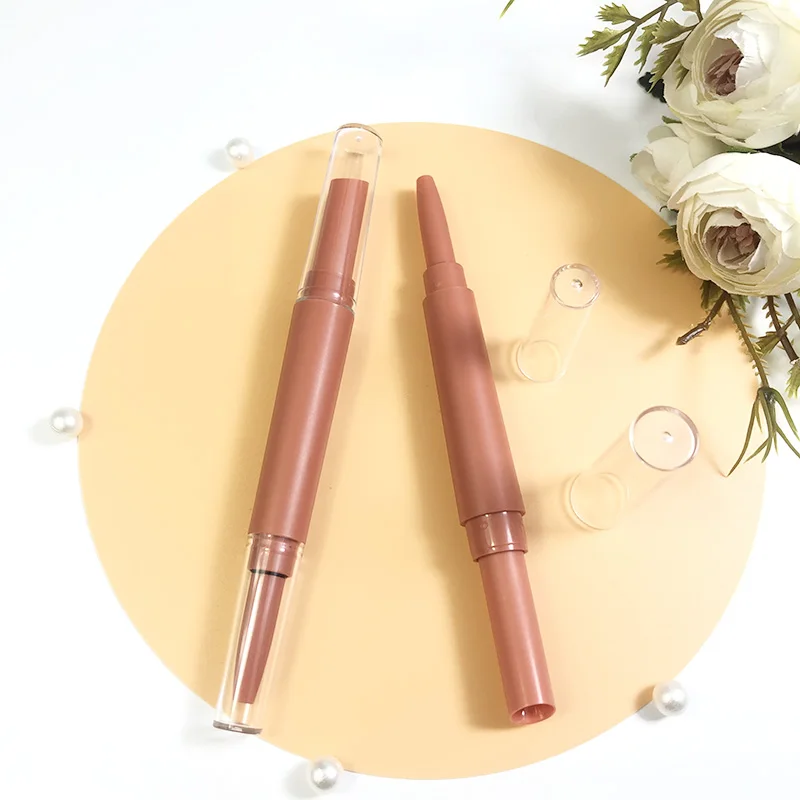 Double ended makeup empty lipstick tube unique slim cosmetic container tube lipstick and eyebrow pencil in one
