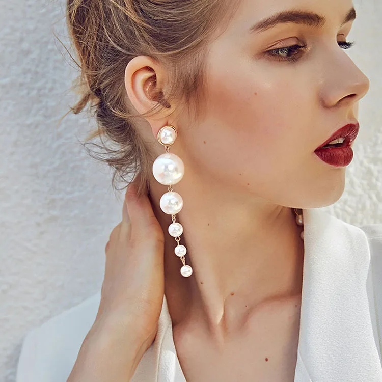 
2020 fashion wholesale Yiwu jewelry pearl long drop woman earrings 