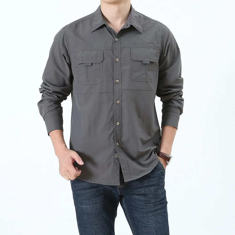 Рубашка мужская деловая однотонная с длинным рукавом, повседневная офисная блуза, новый дизайн