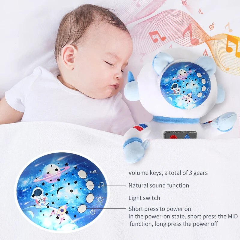 Stuffed Animals Toys with Night Light and Star Astronaut Space Plush Infant Slumber Buddies With Noise Starlight Projection