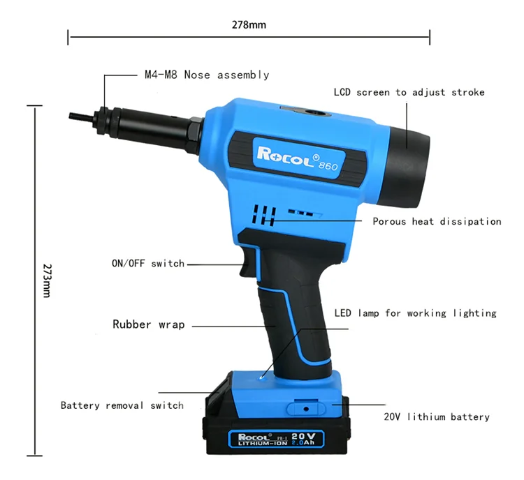 RL-860 battery rivet nut gun cordless riveter  M3-M10