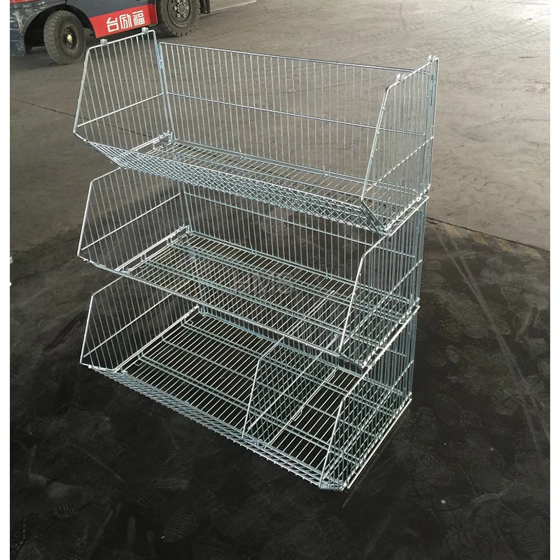 Stacking Baskets Basket Hot Sale Metal Wire Potato Chips Display Rack For Supermarket Promotion