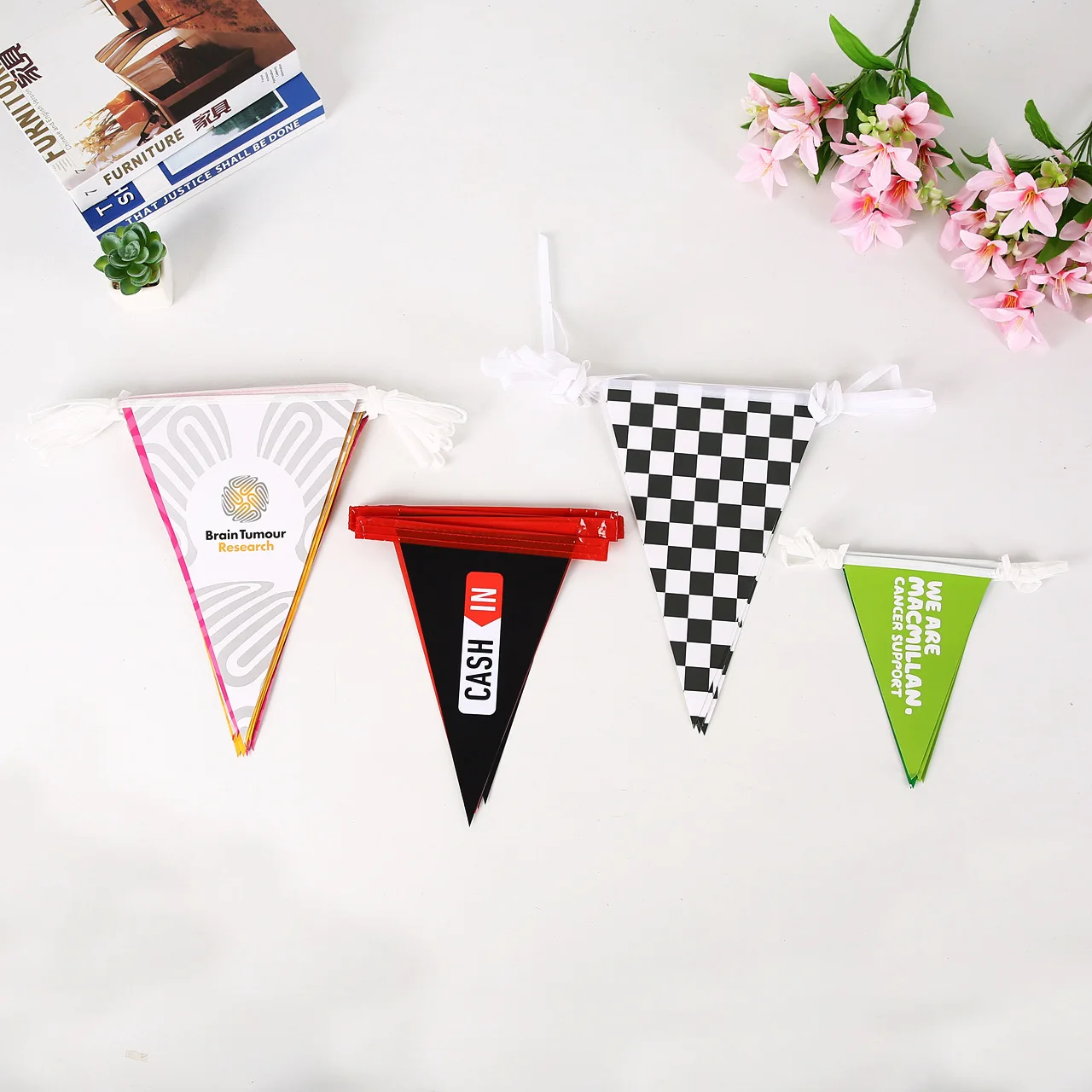 Wholesale Custom Logo Printing Club Football Ceiling Decoration Fabric Pennant String Shape Bunting PVC Flag