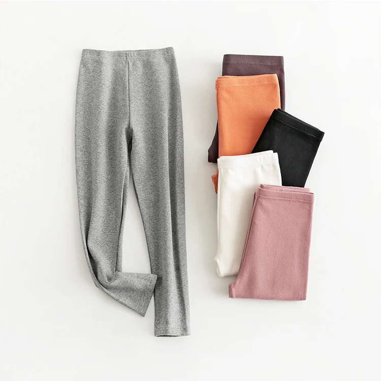 Built-In Elastic 3-Pack 95% Cotton 5% Spandex Plain Girls Leggings Ankle Full Custom Pants Solid Color Cartoon Girl Leggings