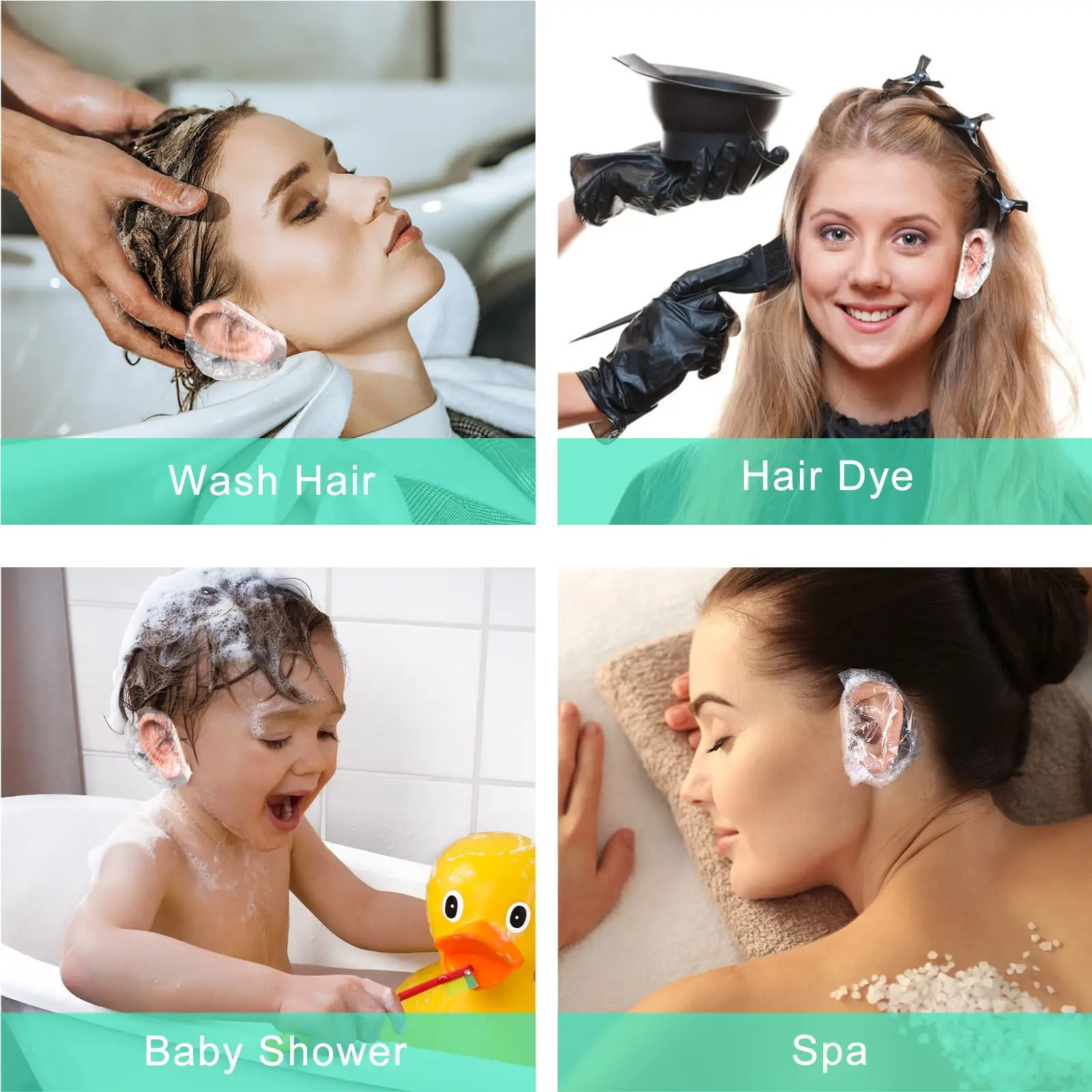 100 Pack Clear Disposable Ear Protectors Waterproof Ear Covers for Hair Dye, Shower, Bathing