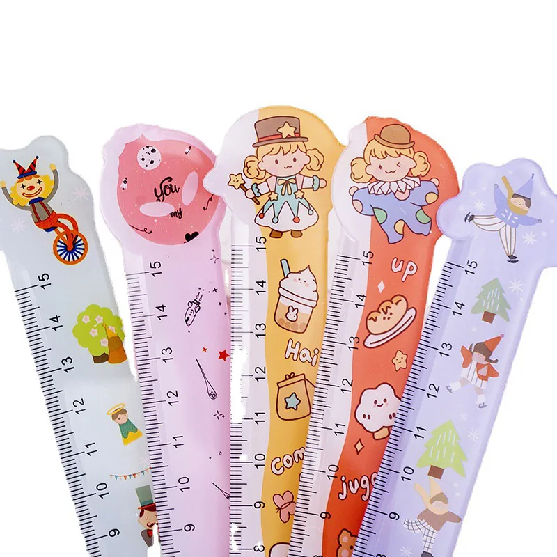 Student Kawaii Colorful Digital Flat Scale Ruler Cute 15cm Acrylic Plastic Bookmark Straight Rulers For School Girl In Bulk 2024