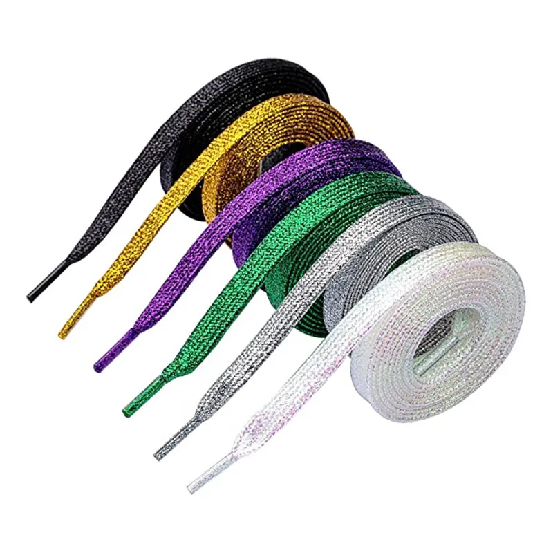 Yrunfeety Premium Shoelaces 80-160CM Flat Glitter Shoelaces Colored Metallic Shoelaces Gold Shiny Shoe Laces for Shoes 20 Colors