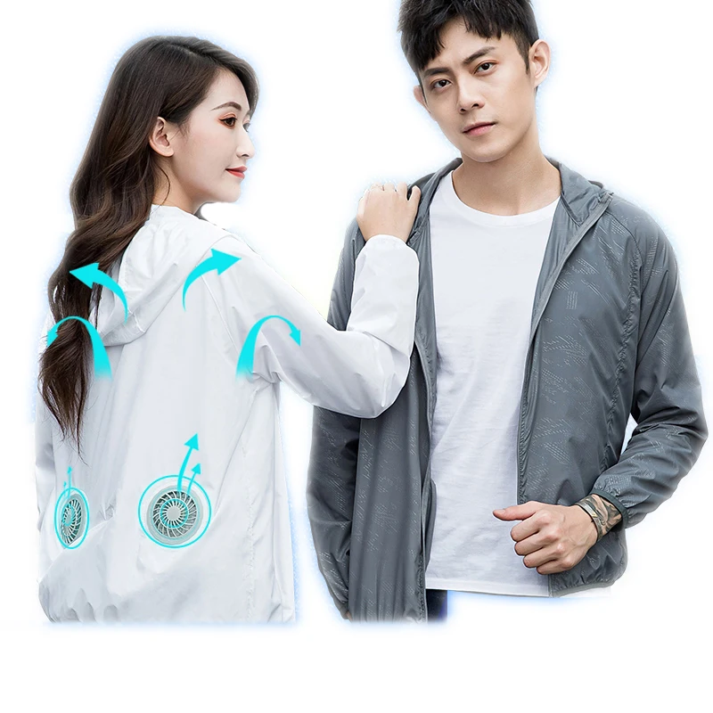 Summer rechargeable air-conditioning clothing mens sun protection clothing hooded with fan breathable fishing clothing loose q