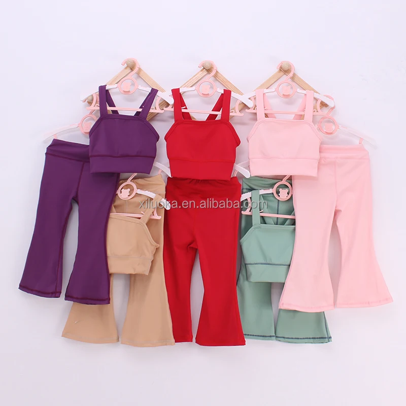 Custom Logo Workout kids Sportswear Set Girl Two Pieces Active wear High Waist Seamless Fitness Yoga Set