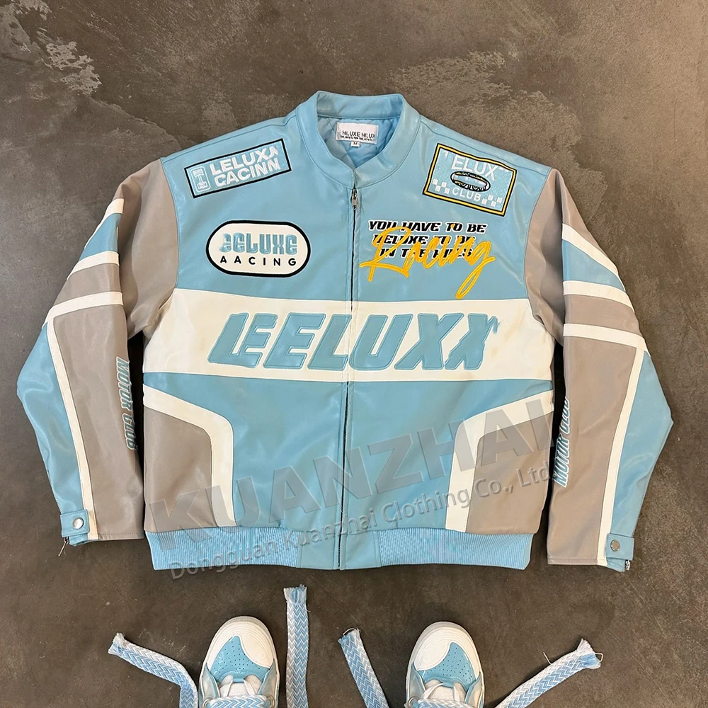 Custom manufacturer race jackets embroidery man letterman puffer plus size winter leather racing jacket for men