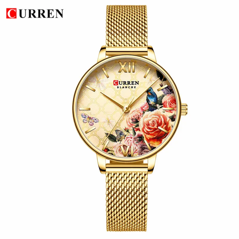
curren 9060 luxury women rose gold watch custom logo ladies flower leather strap watches for women small wrists 