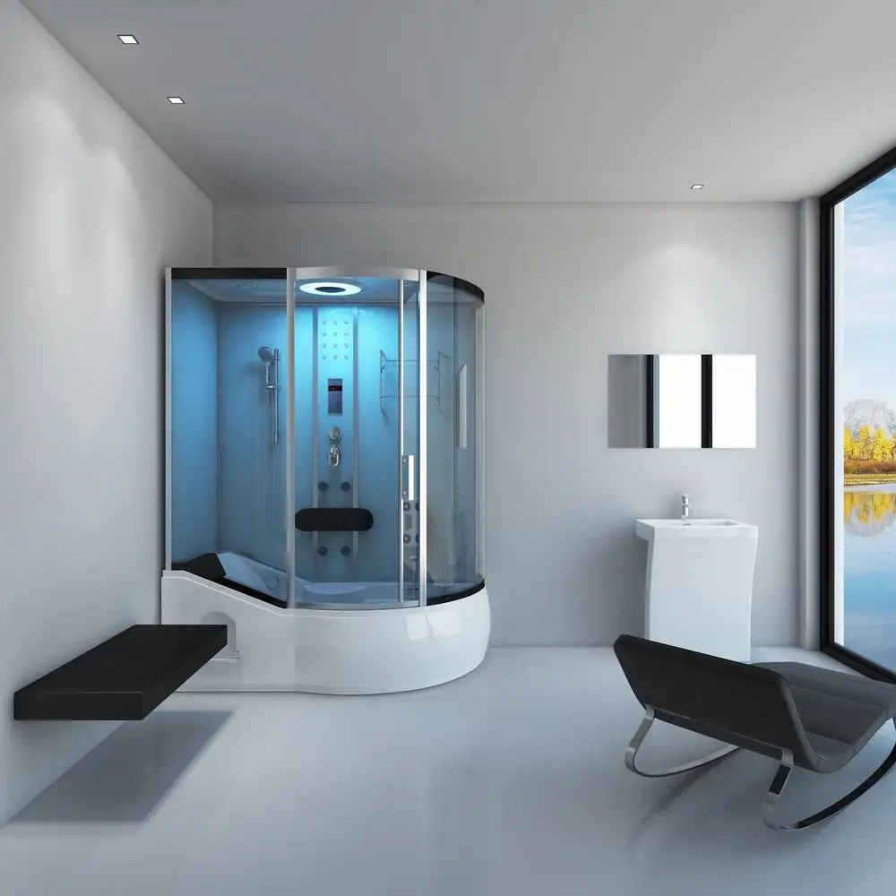 Modern Bathroom Corner Glass Door Massage Steam Shower Cabin Room With Whirlpool Bath