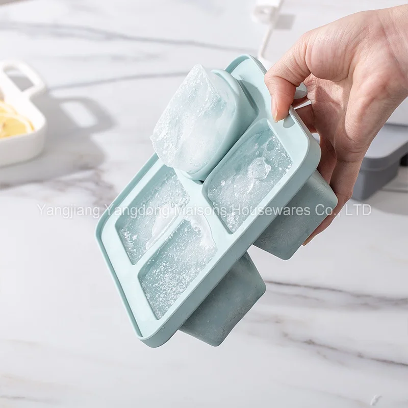 Maisons New Products BPA Free Ice Maker Cube Moulds With Lid Reusable Food Grade Silicone Ice Cube Tray