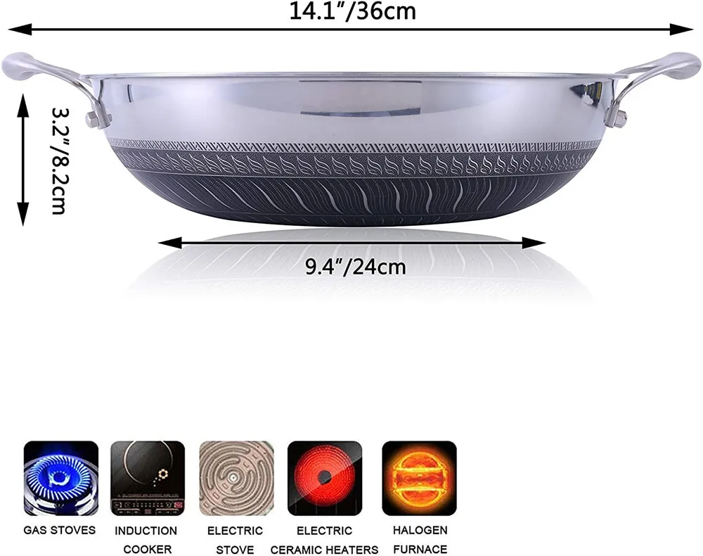 Ears Stainless steel honeycomb frying pan, non - stick tri - ply pan with ss handle
