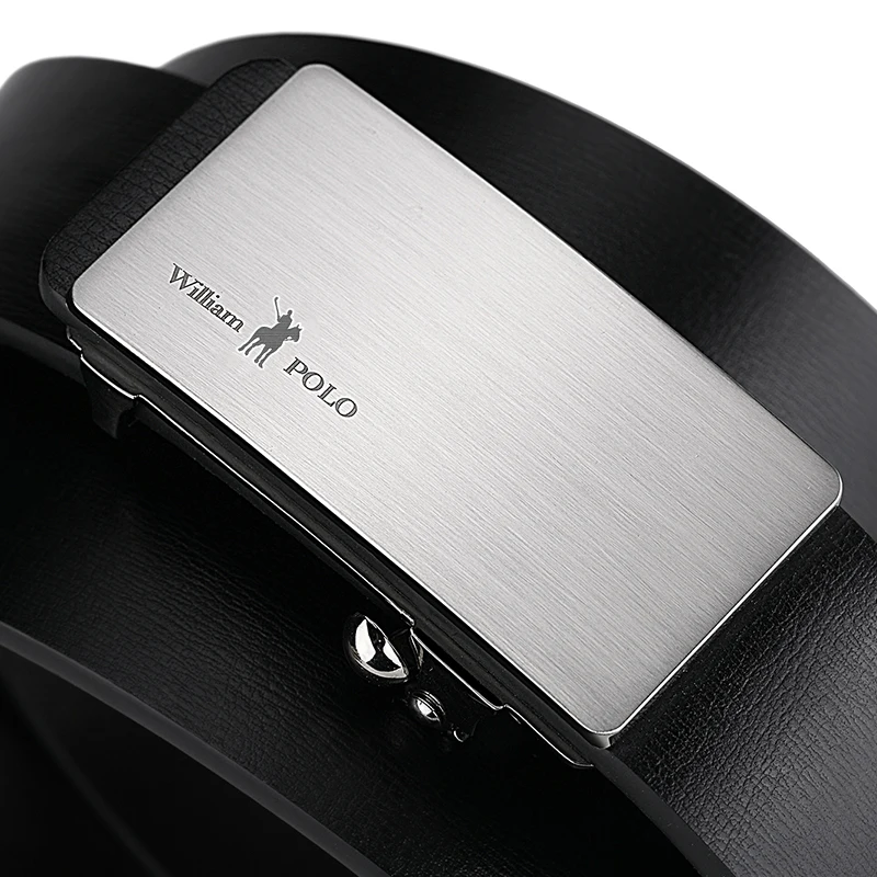 Ремень WILLIAMPOLO мужской из натуральной кожи, модный роскошный Простой деловой пояс с автоматической пряжкой, цвет черный