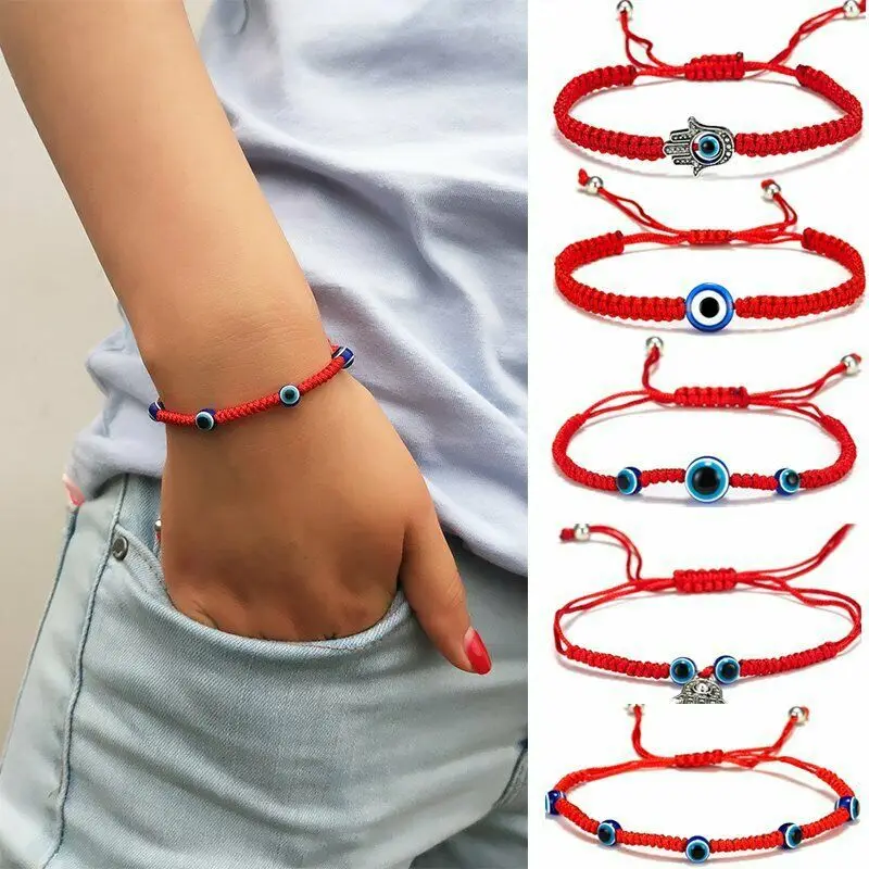 
I YOU WIN New Fashion Turkey Religious Acrylic Blue Evil Eyes Bead Hand of Fatima Owl Geometric Pendant Red Rope Lucky Bracelet 
