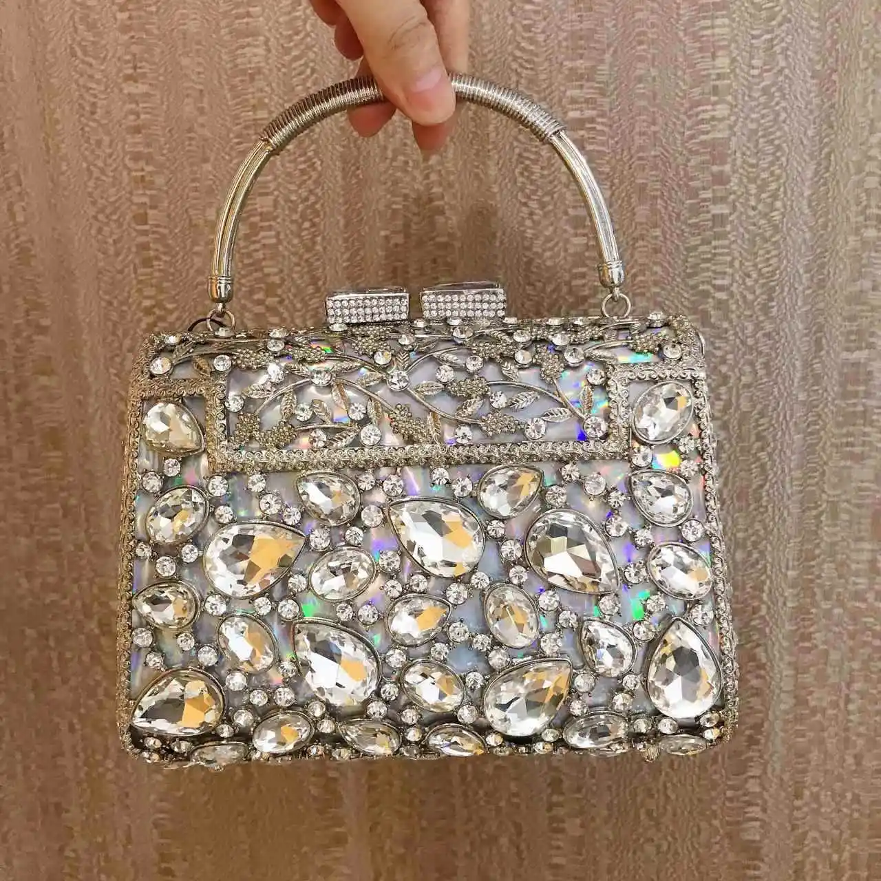 Evening Bag Wedding Party Handbags Purse Bridal Metal Clutch Floral Bag Women Crystal Diamond Rhinestone Clutches