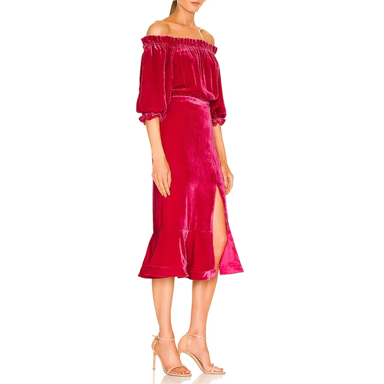 Женское 2025 платье с открытыми плечами элегантное укороченное бархатное платье-Русалка