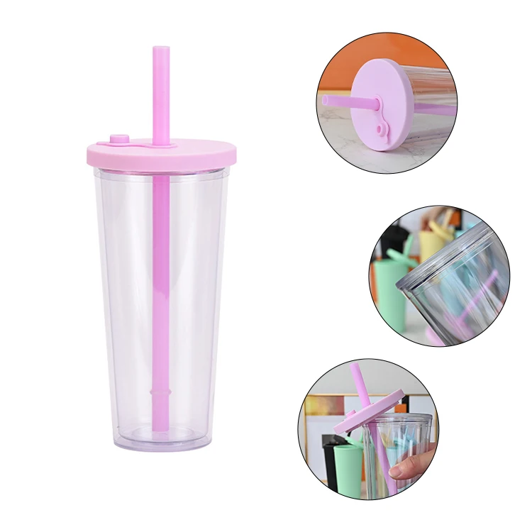 USA warehouse New design PP Bubble Tea Cup  Plastic Cup Drinks Double Enjoy Cups 700ml with lid for cold juice drinks
