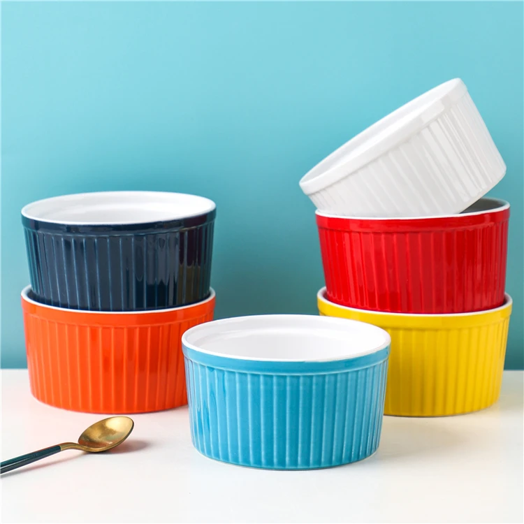 European style modern cake mold ramekin hotel restaurant ceramic glossy ramekin set