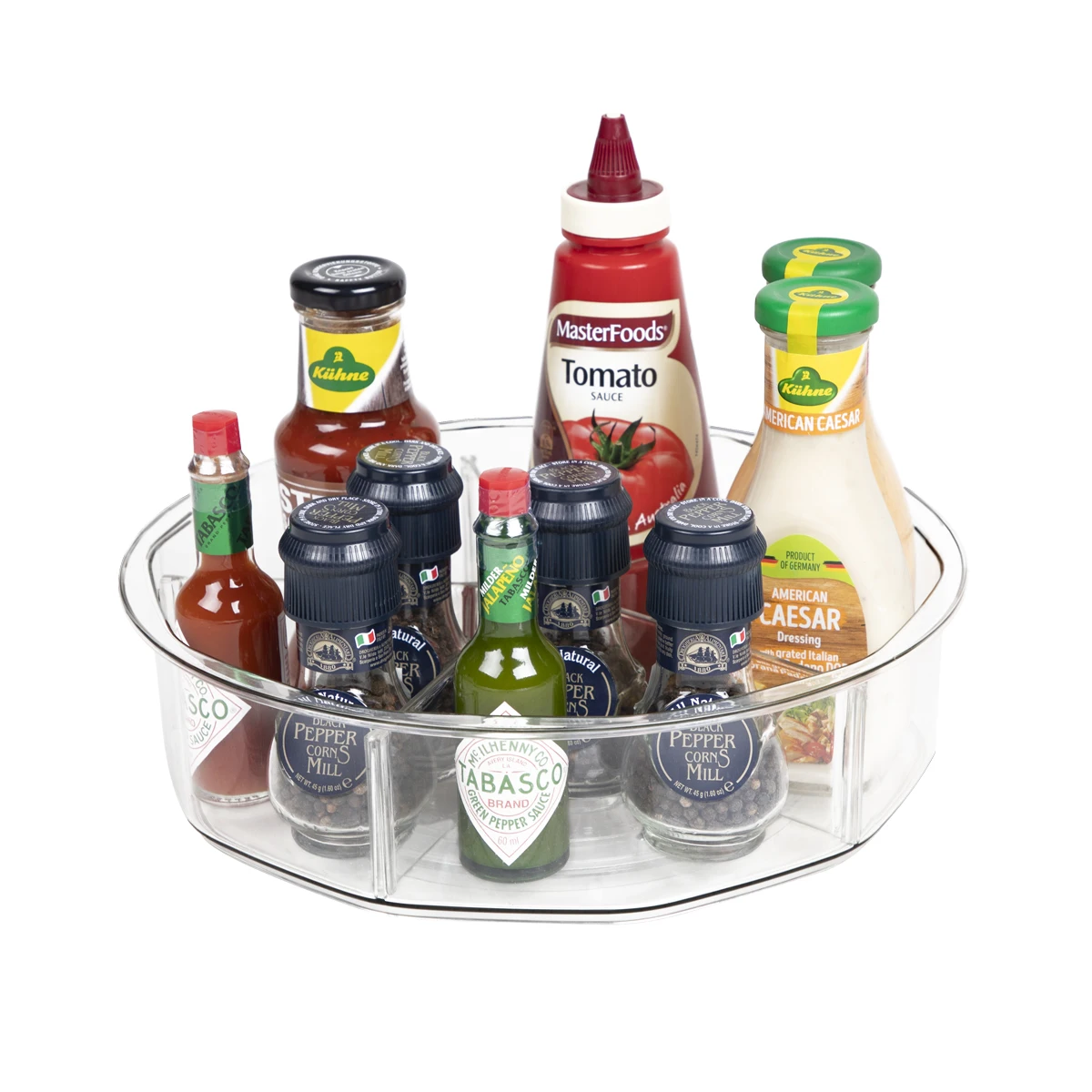 Kitchen PET Clear Round Turntable Organizer Set Fridge Plastic Rotating Storage Bins Lazy Susan Set for Cabinet