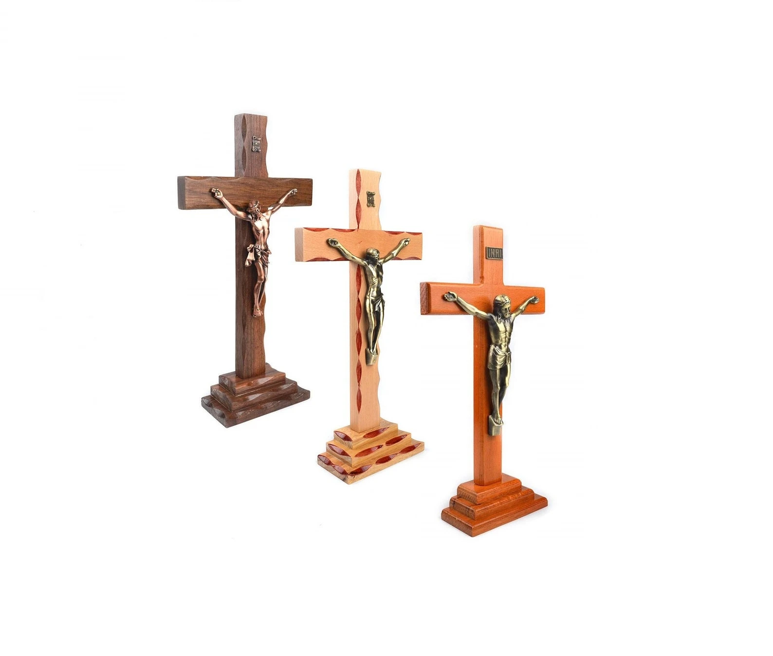 Wholesale Custom Decoration Religious Jesus Church Christian Handmade Rustic Craft Base Standing Wooden Cross