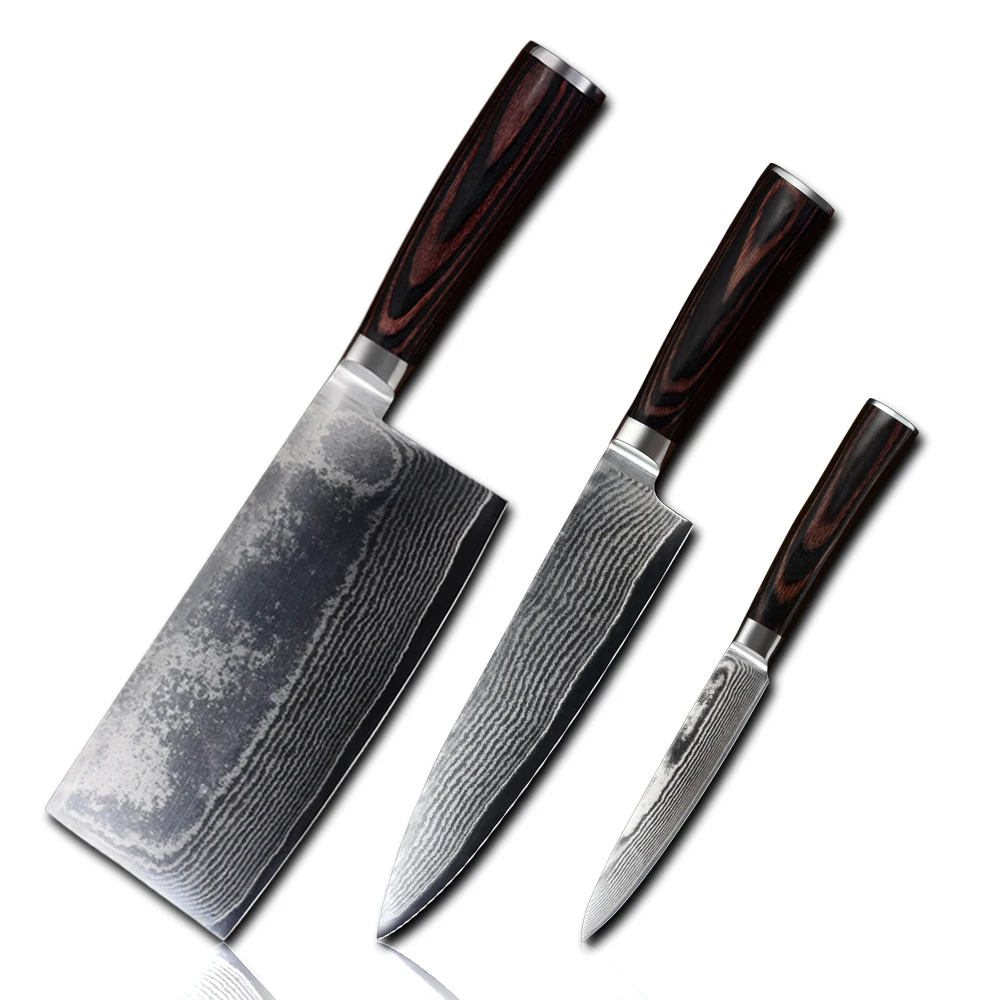 Damascus Steel Knife Set Japanese Style Kitchen Knives Set With Wooden Gift Box