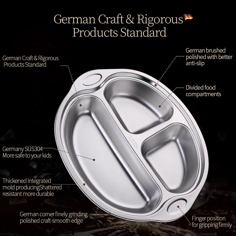 
Hot Sale Stainless Steel 304 Lunch Box School Children Kids Fast Food Plates Trays 