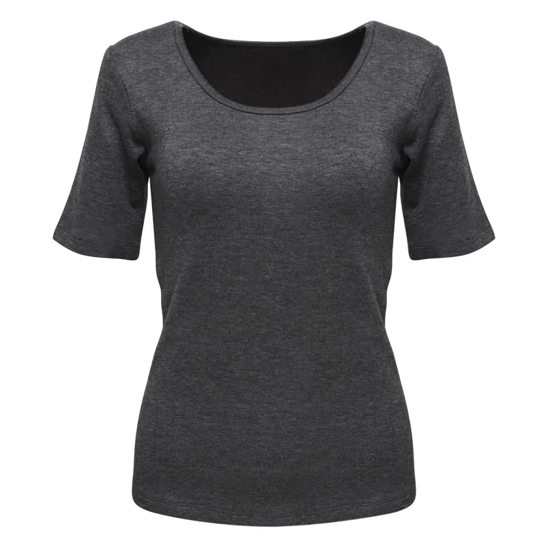 Extra warm thermostatic heat fabric square neck short sleeve thermal top
