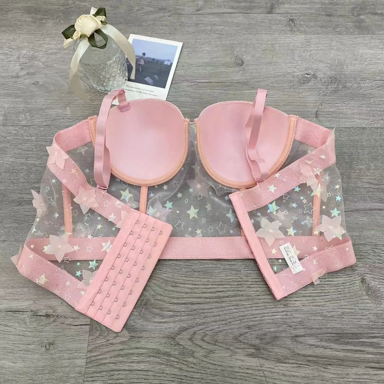 Star Three-dimensional Bing Bing Print French Floral Summer Mesh Corset Top Sequined Sexy Tops For Women Standard Bustiers