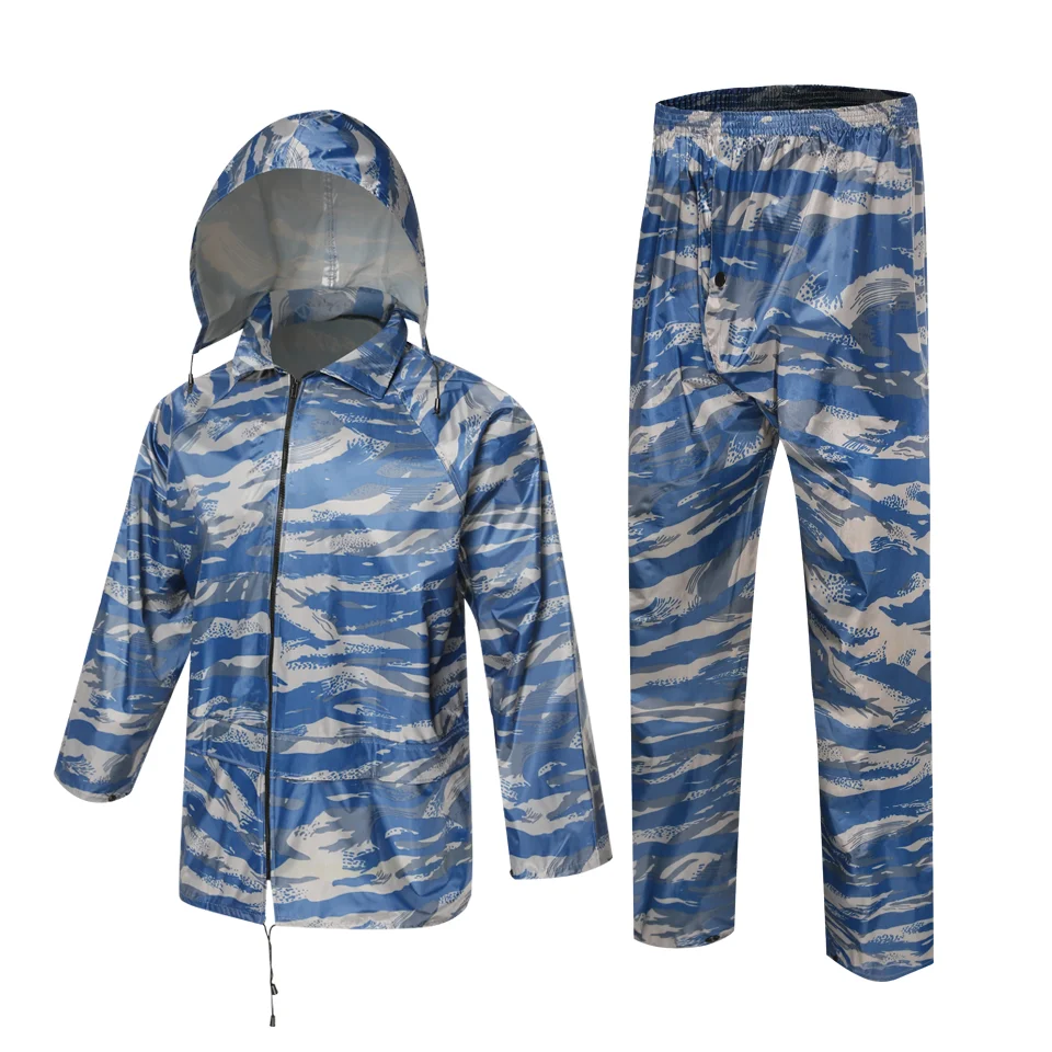 Two Pcs One Set Water Proof Rain Coat Camouflage Ivory Camping PVC Waterproof Polyester Raincoats
