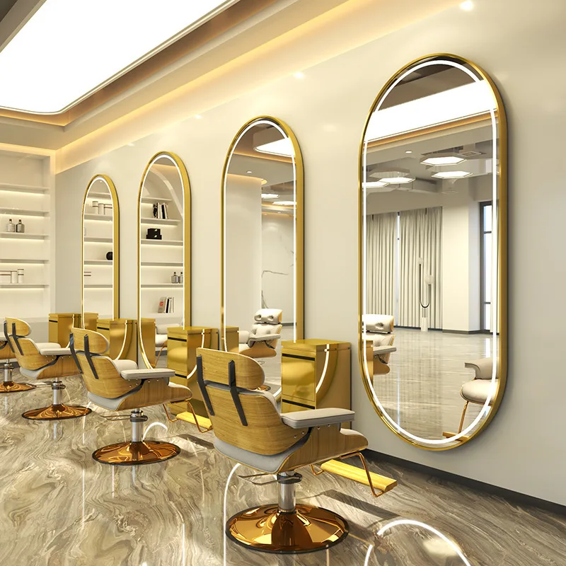 Large Full Length Gold Color Barber Salon Furniture Wall mounted Hairdressing Makeup Led Beauty Salon Mirror