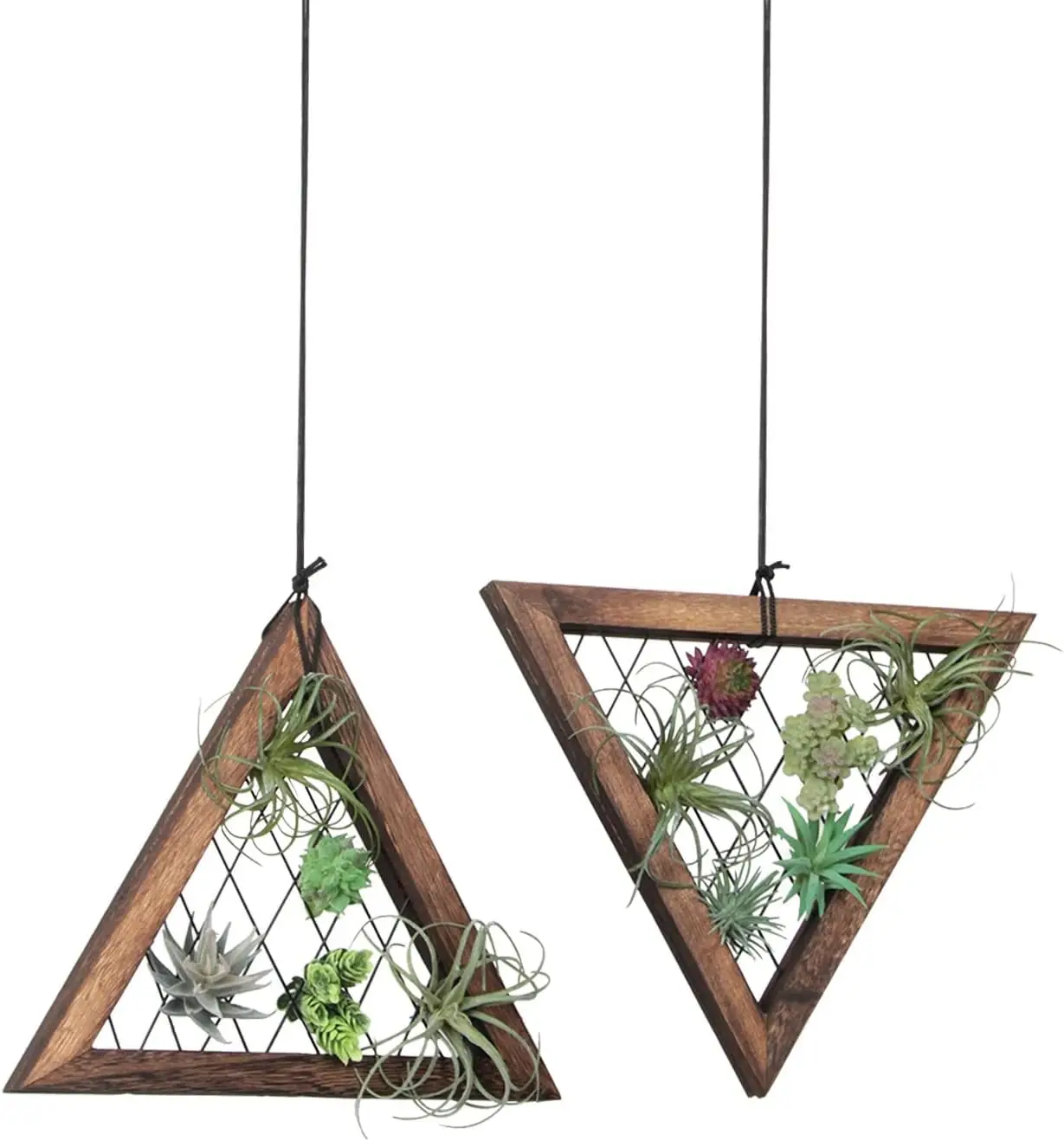 Triangle Rustic Wooden Air Plant Frame With Wire Web for Tillandsia, Succulent, Ornamental Display Shelf Stand