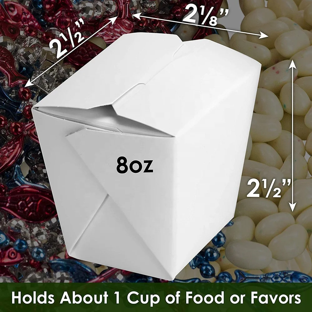 Custom Microwavable White Chinese 8 oz Mini Take Out Boxes Stackable Pails are Recyclable Treat Box for Restaurant Paper