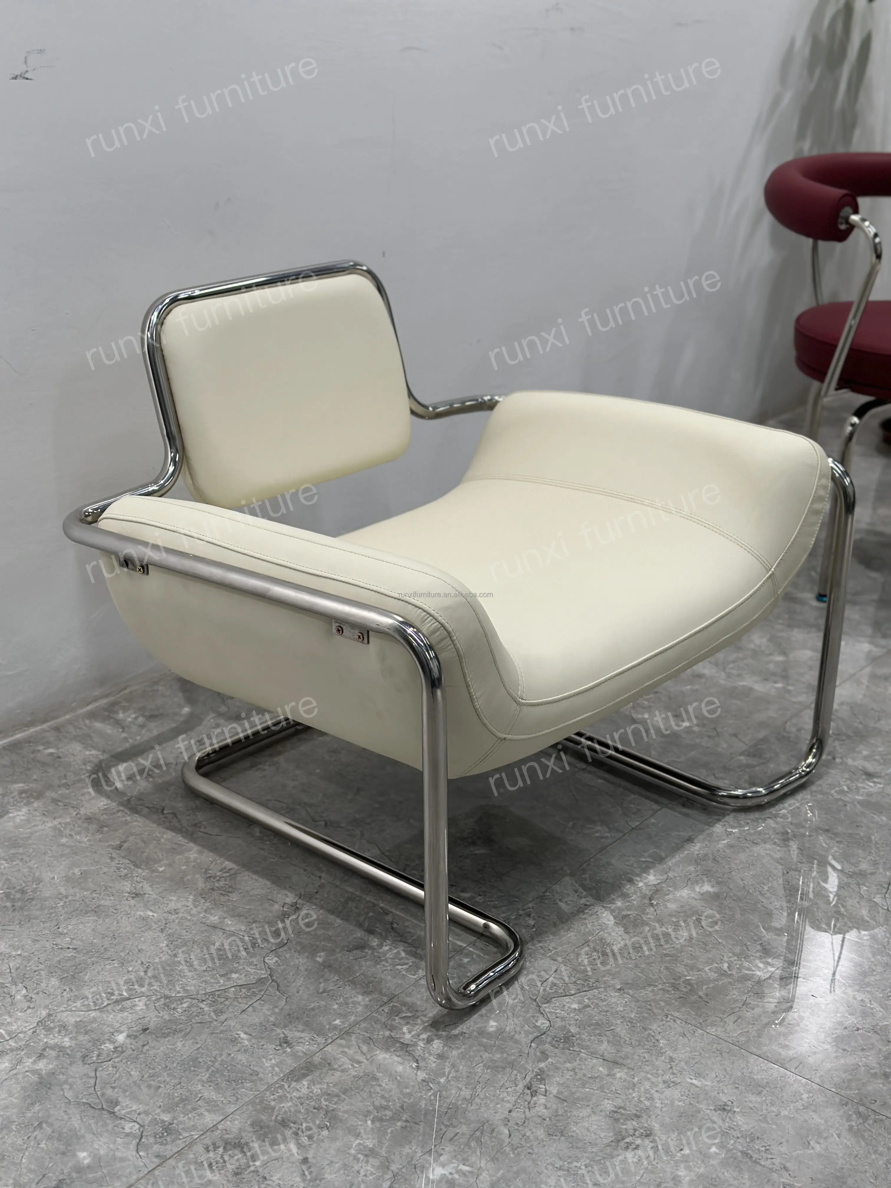 Convex Leather Single Chair with Stainless Steel Frame Simple Bean Bag Style for Living Room Leisure-Home Furniture