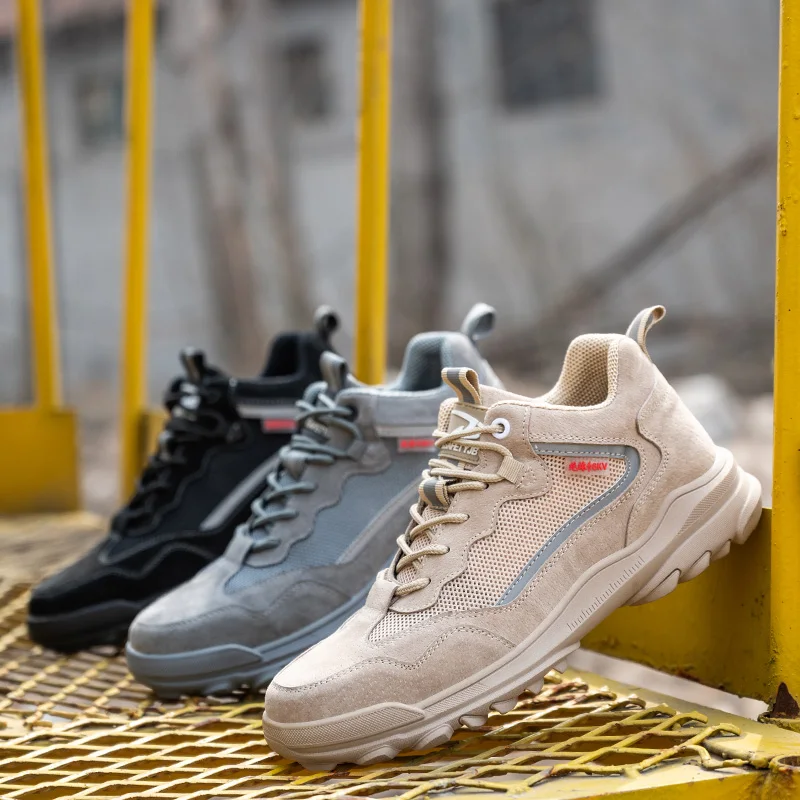 Customized breathable sport running shoes men leather safety shoes plastic toe insulation work shoes for electrician