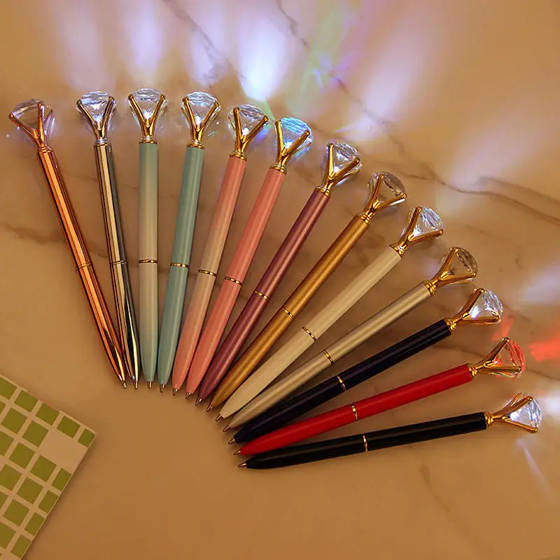2022 New Style Big Diamond Ballpoint Metal Pen with Colorful Lights and custom logo