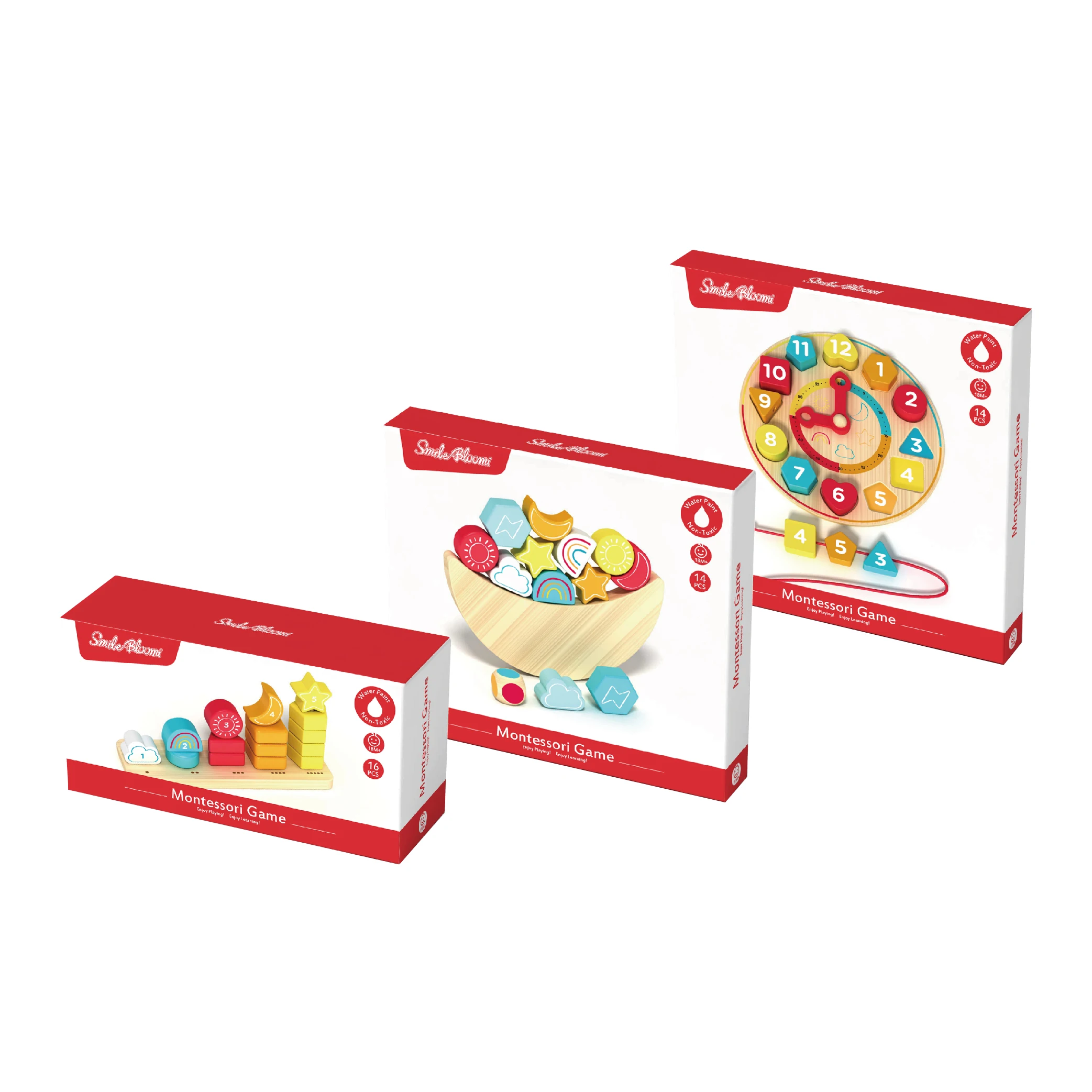 Hot Selling Montessori Educational Learning Baby Wooden Colourful Clock Toy Toddler Stacking Blocks Balance Block Toy