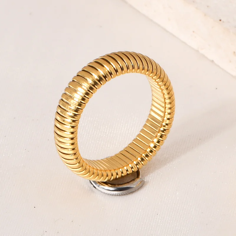 Simple Elasticity Finger Fidget Anxiety Rings Jewelry Women 18k Gold Plated Stainless Steel Snake Chain Rings