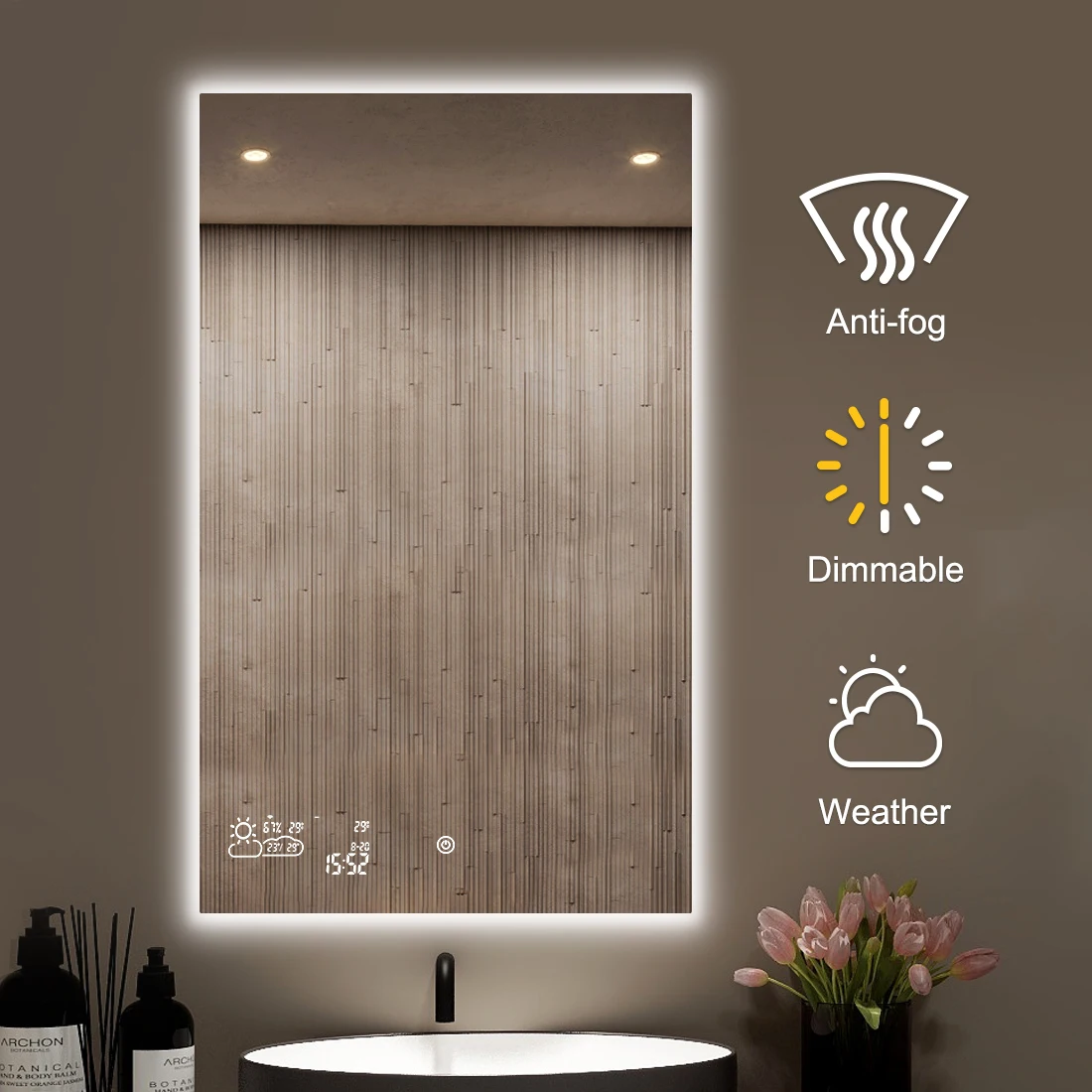 New Design Smart Heating Led Mirror Makeup Fogless Mirror With Led Lights