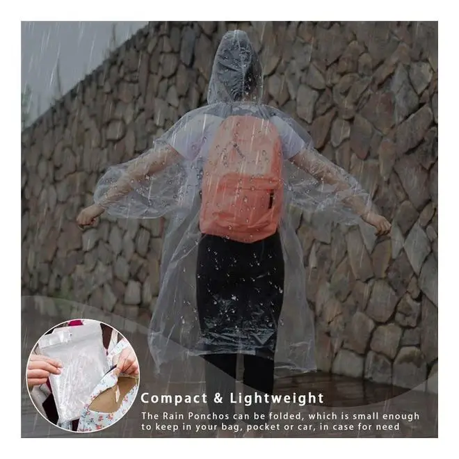 6pcs Clear Rain Poncho, Disposable Ponchos for Adult Super Waterproof for Theme Parks Hiking Camping Sports Events