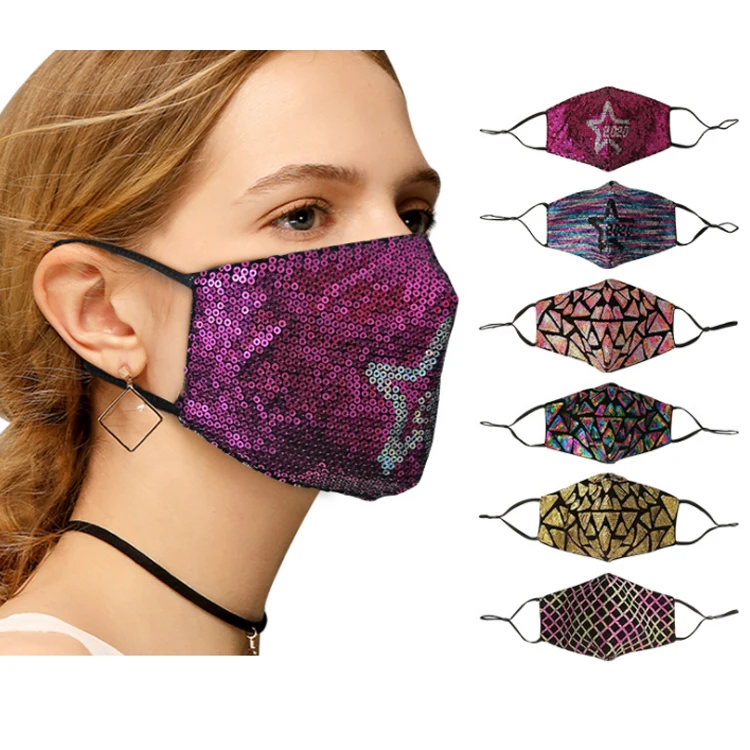 Fashion Sequin Custom Design Face Maskes Girls Multi-Color Sparkly Sequins Face Cover Nightclub Masquerade Maskes For Women
