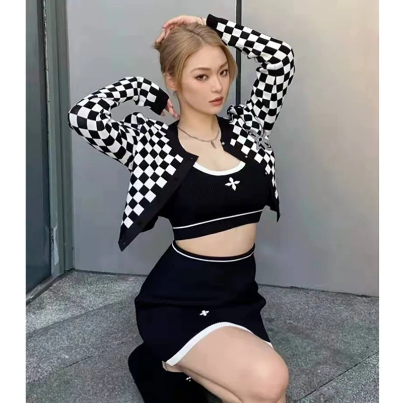 Summer Casual Sets Sleeveless Two Piece And Vest Women Short Sexy Knit Skirt Set