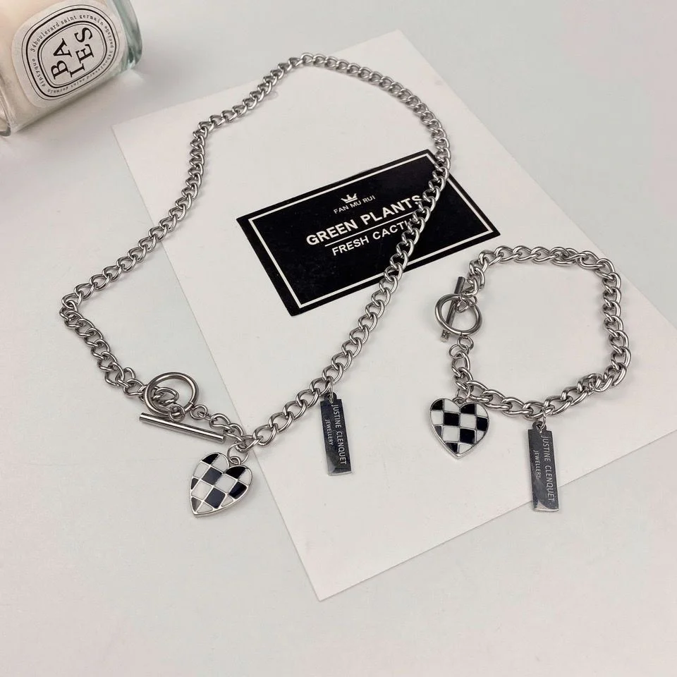 Checkerboard Heart Love Chic Necklace For Women Men Lego Elements Friendship Necklaces Jewelry Birthday Accessories