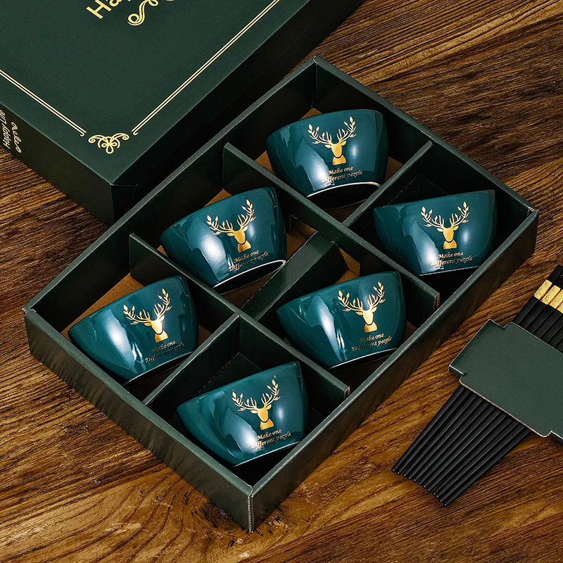 best selling product Colored glaze square ceramic bowl and chopsticks set box gift dinnerware ceramic tableware